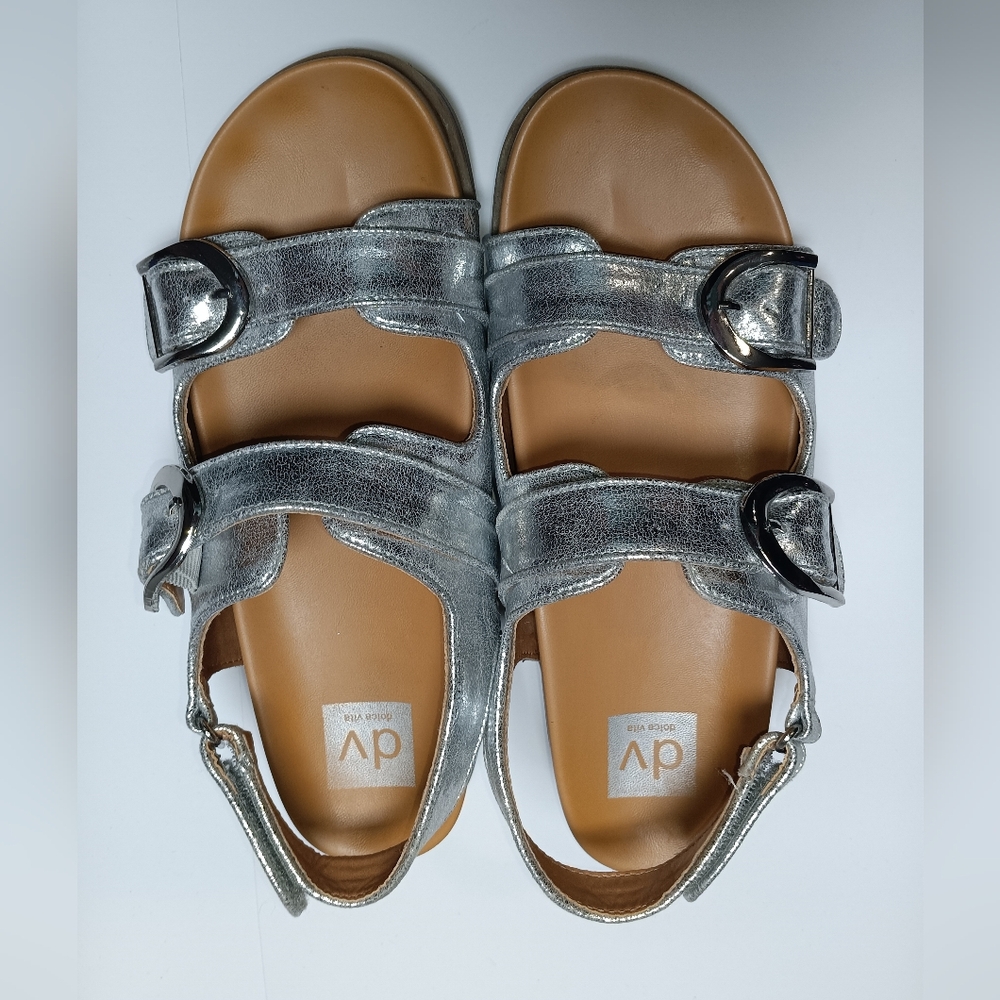DV by Dolce Vita Silver Metallic Double Buckle Sandals